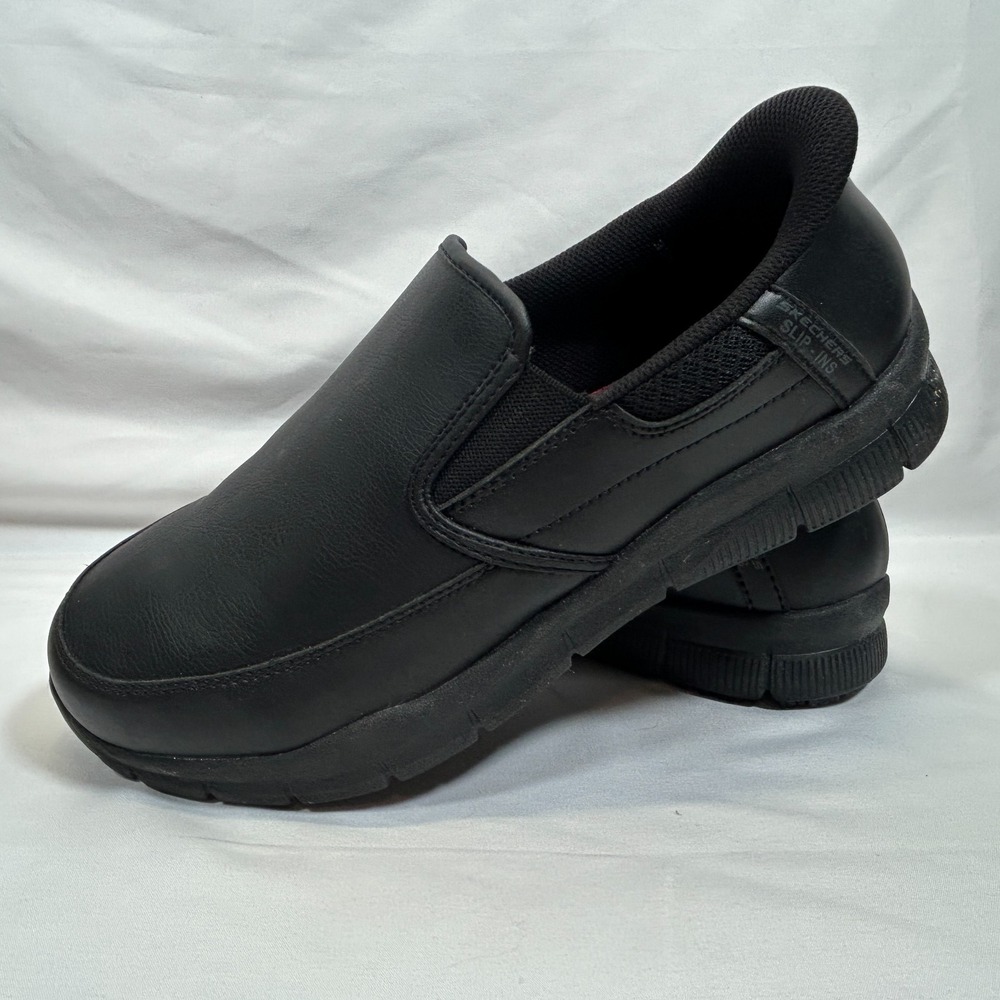 Sketchers Slip-Ins Hands Free Black Leather Mens Shoes Size 9.5 Wide Fit No Slip